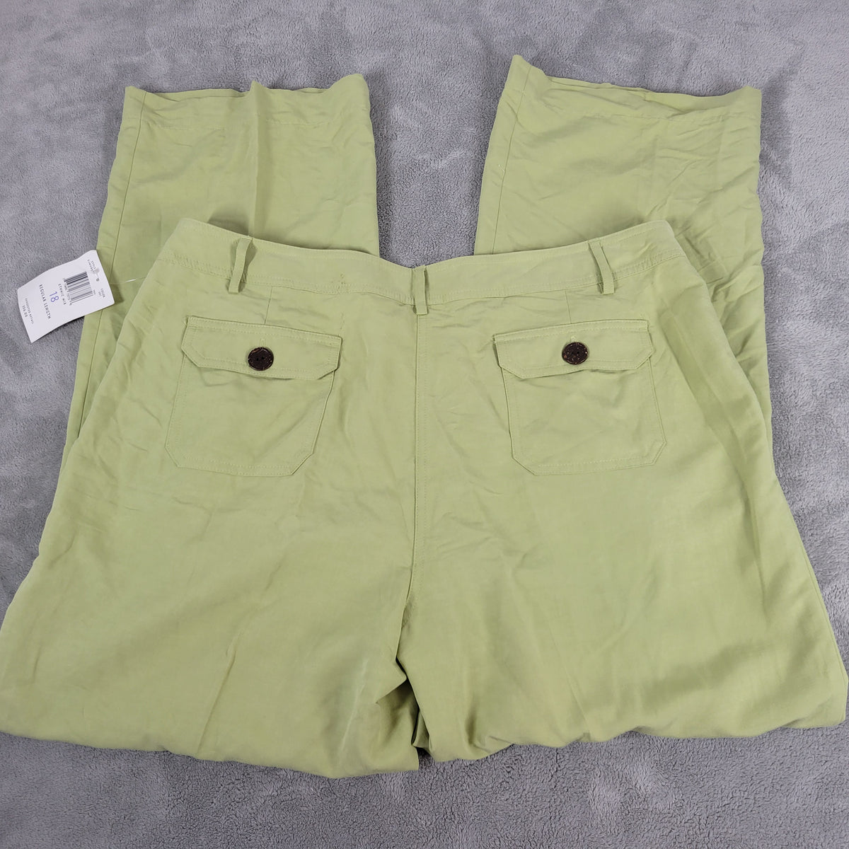 Emma James Women 18 Pants Green Linen Blend Straight Leg Flap Pocket Zip Casual GRE2E