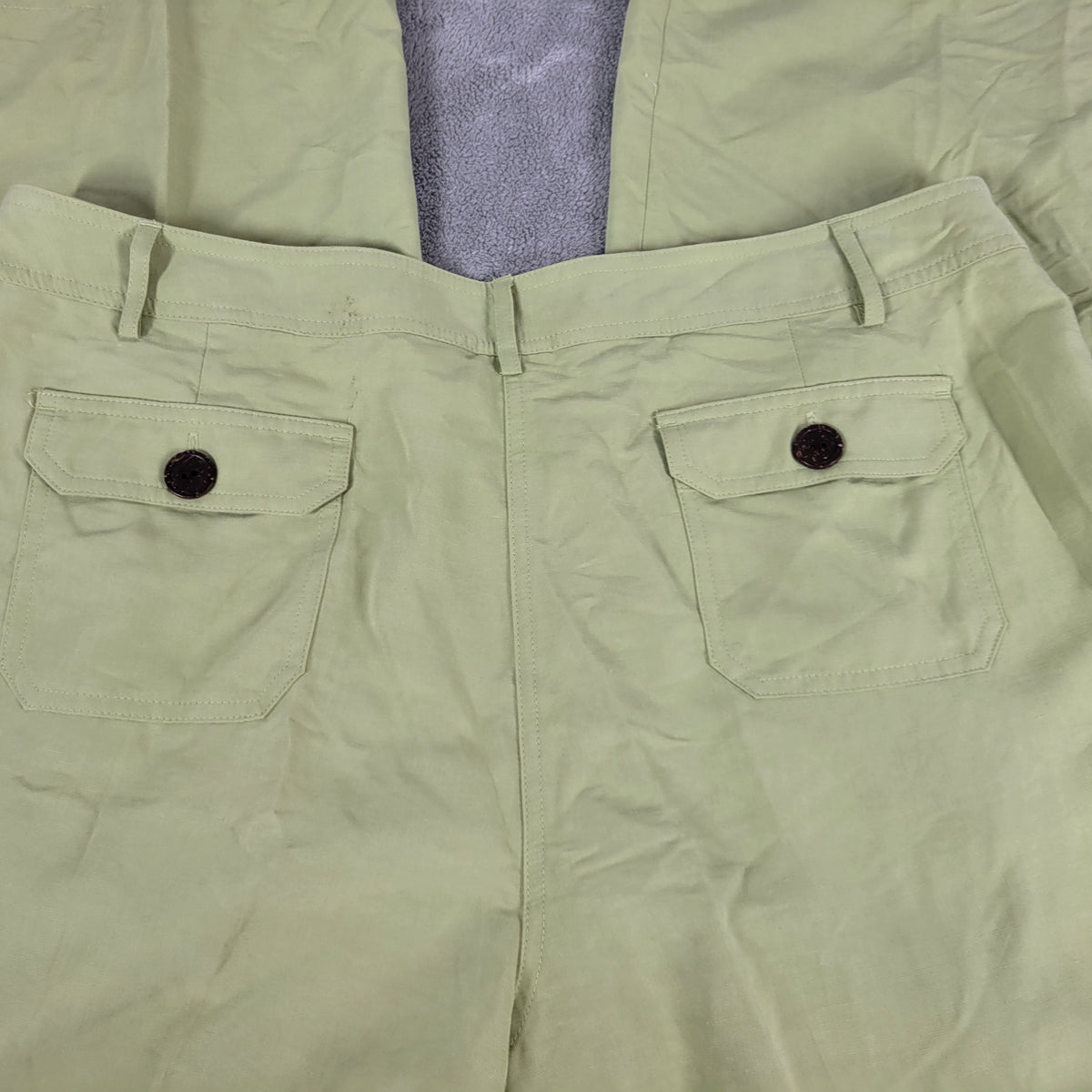 Emma James Women 18 Pants Green Linen Blend Straight Leg Flap Pocket Zip Casual GRE2E