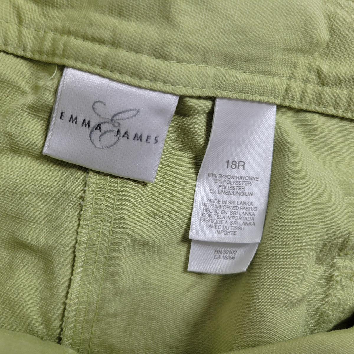 Emma James Women 18 Pants Green Linen Blend Straight Leg Flap Pocket Zip Casual GRE2E