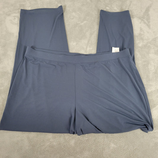 Susan Graver Essentials Women XLP Pants Teal Gray Blue Straight Leg Pull On GRA38E