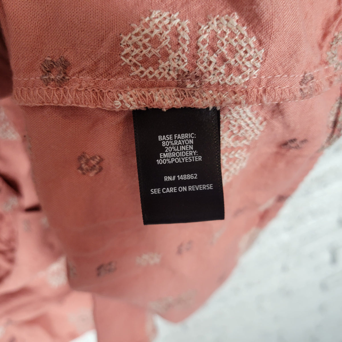 Torrid Women 3X Plus Top Pink Embroidered Peasant Shirt Linen Blend Square Neck PIN29E