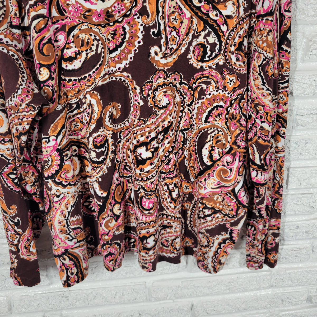 Rafaella Women 3X Plus Knit Tee Paisley Cotton Grommet Shoulder Crew Multicolor PAI54E