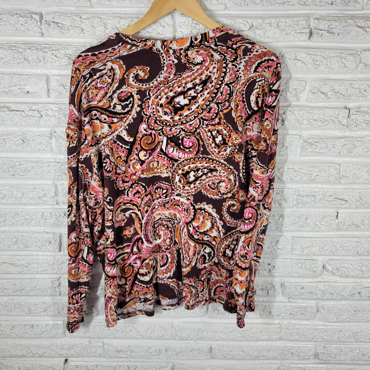 Rafaella Women 3X Plus Knit Tee Paisley Cotton Grommet Shoulder Crew Multicolor PAI54E