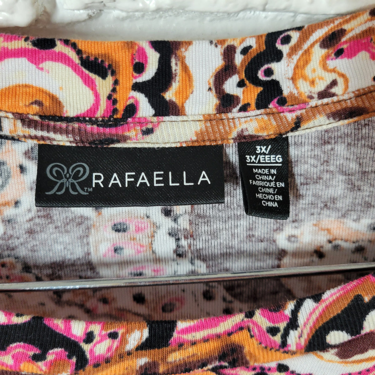 Rafaella Women 3X Plus Knit Tee Paisley Cotton Grommet Shoulder Crew Multicolor PAI54E