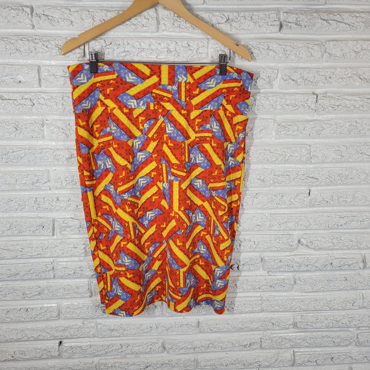 LuLaRoe Women XL Pencil Skirt Geometric Knit Multicolor Pull On Stretch Casual GEO299E