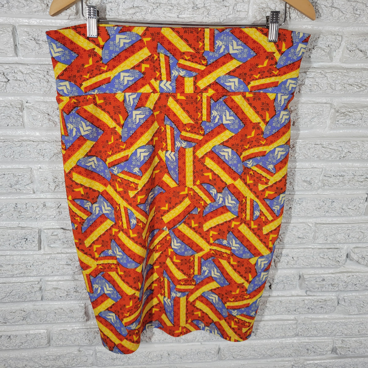 LuLaRoe Women XL Pencil Skirt Geometric Knit Multicolor Pull On Stretch Casual GEO299E