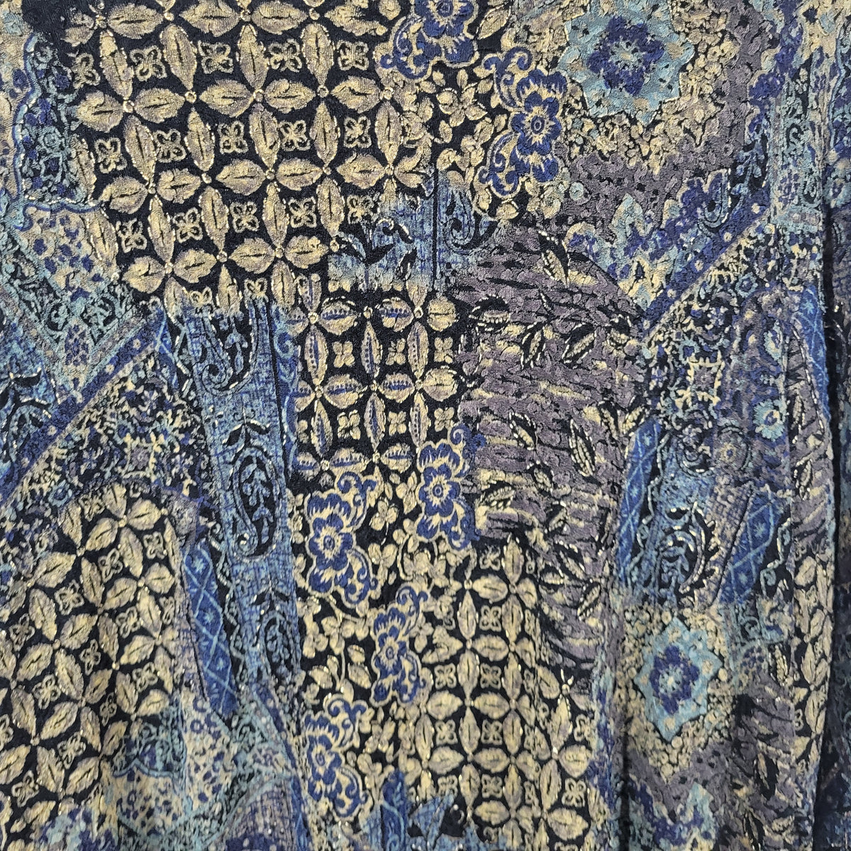 JM Collection Women 3X Plus Top Twofer Black Blue Gold Floral Metallic Knit FLO320E