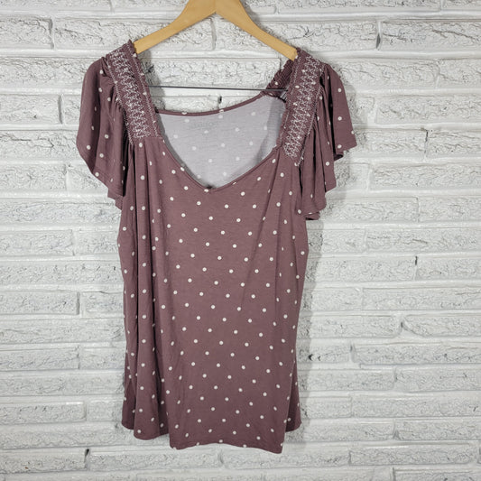 Torrid Super Soft Knits Top 3X Plus Smocked Polka Dot Sweetheart Embroidered GEO298E