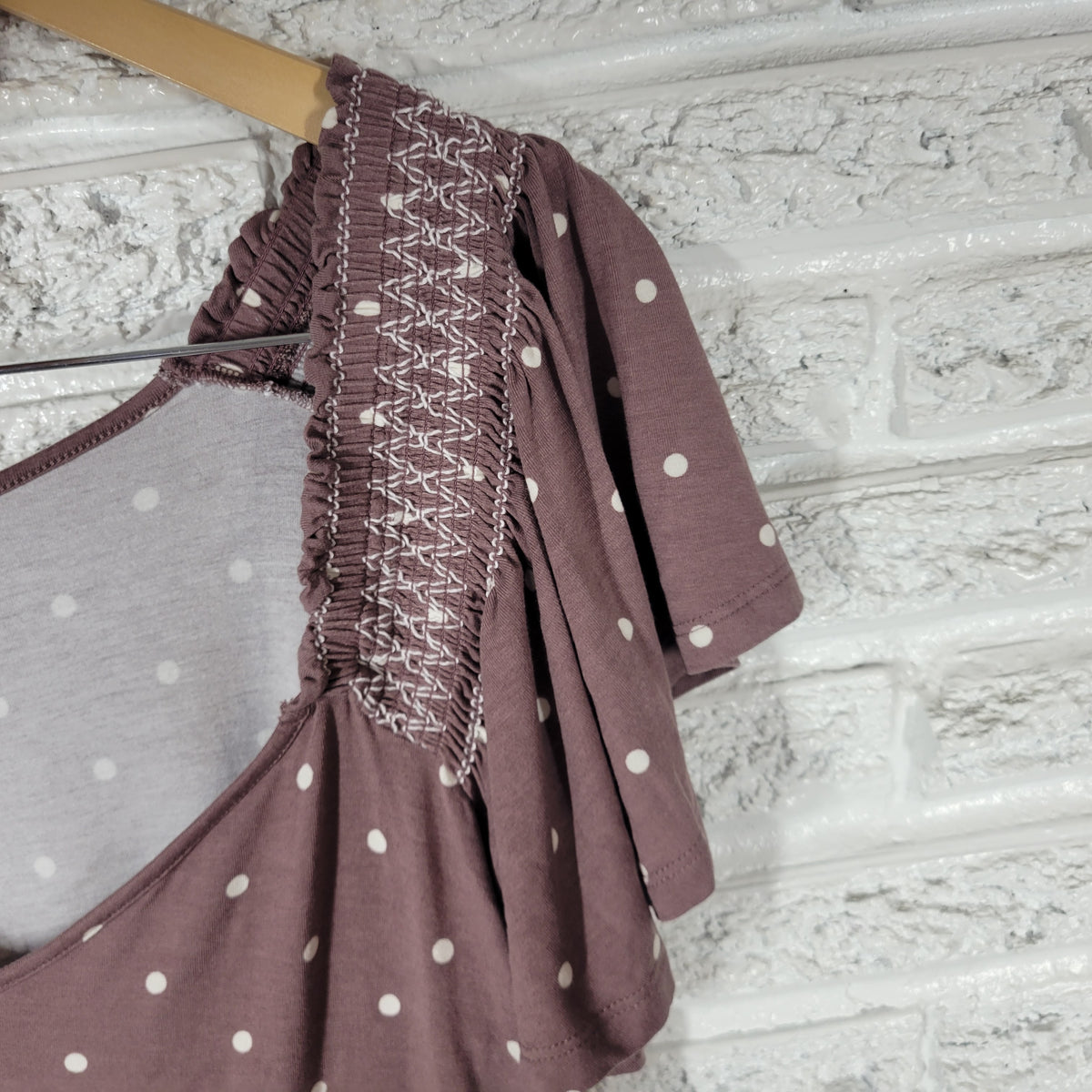 Torrid Super Soft Knits Top 3X Plus Smocked Polka Dot Sweetheart Embroidered GEO298E