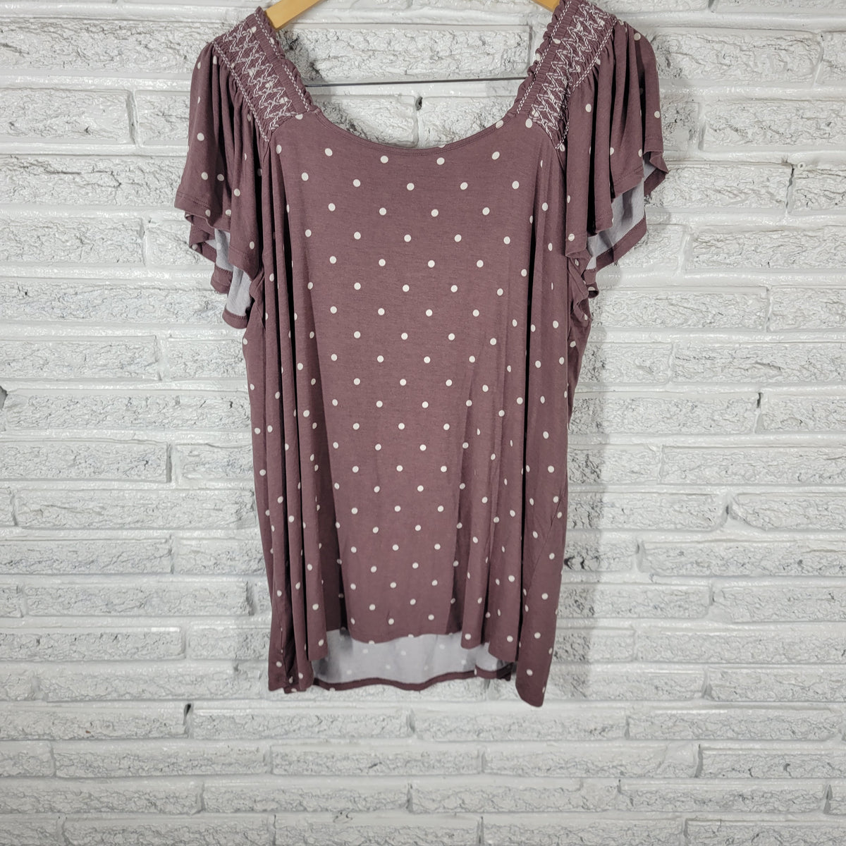 Torrid Super Soft Knits Top 3X Plus Smocked Polka Dot Sweetheart Embroidered GEO298E