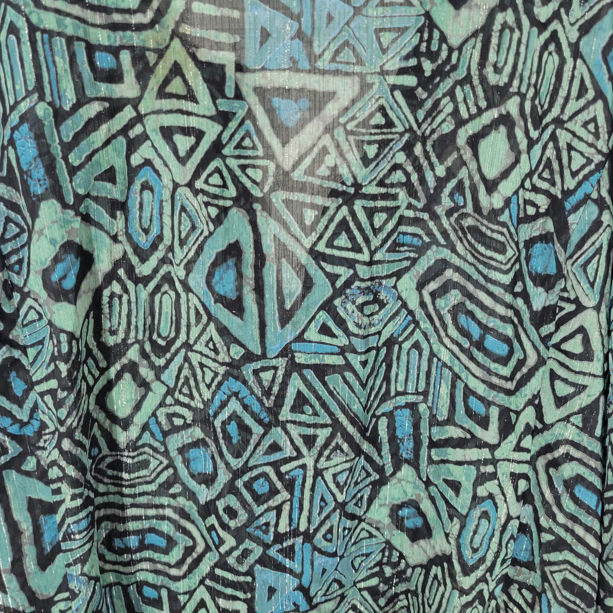 Lane Bryant Women 22 24 Plus Top Geometric Blue Green Sheer Metallic Blouse GEO297E