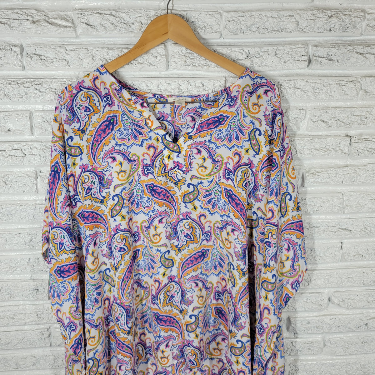 Westbound Women 2X Plus Kimono Top Paisley Multicolor V-Neck Asymmetric High Low