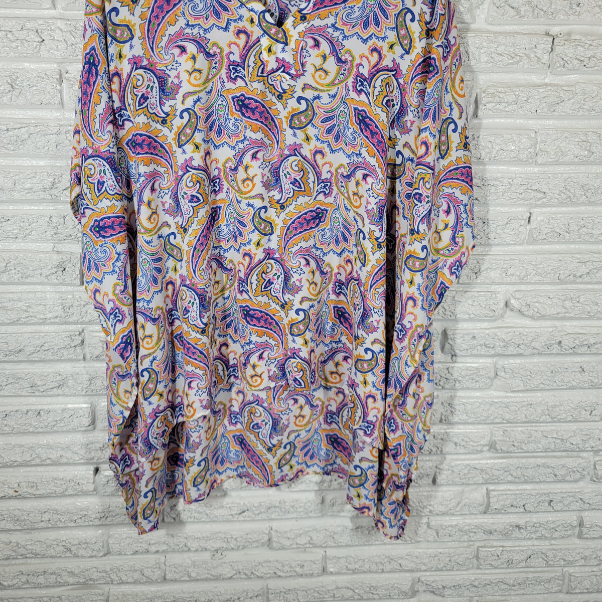 Westbound Women 2X Plus Kimono Top Paisley Multicolor V-Neck Asymmetric High Low