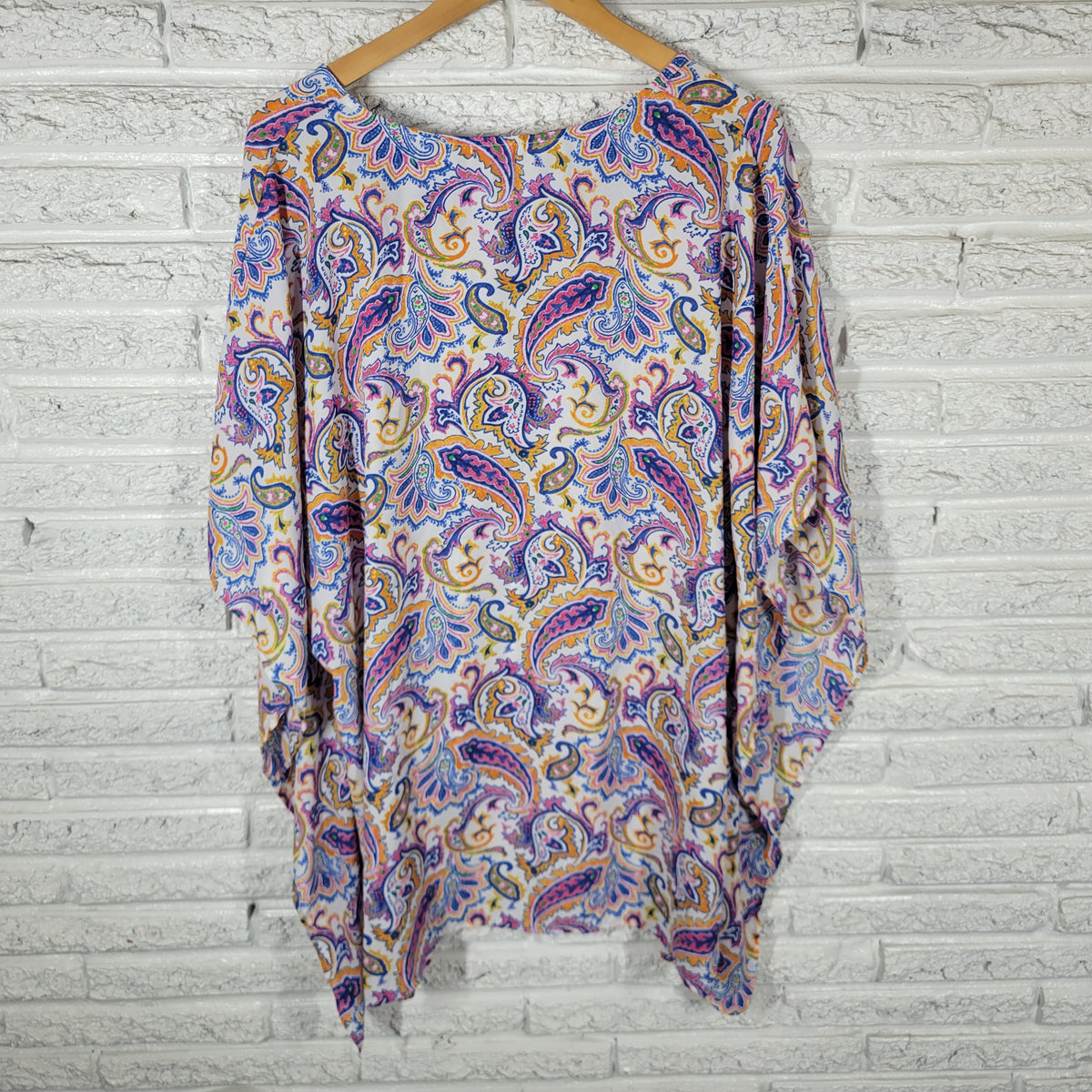 Westbound Women 2X Plus Kimono Top Paisley Multicolor V-Neck Asymmetric High Low