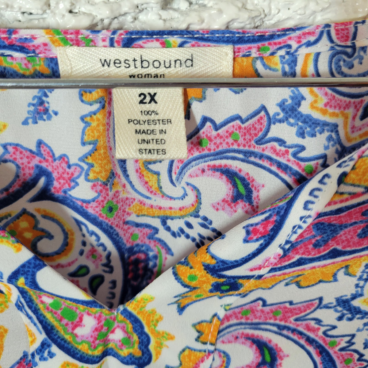 Westbound Women 2X Plus Kimono Top Paisley Multicolor V-Neck Asymmetric High Low