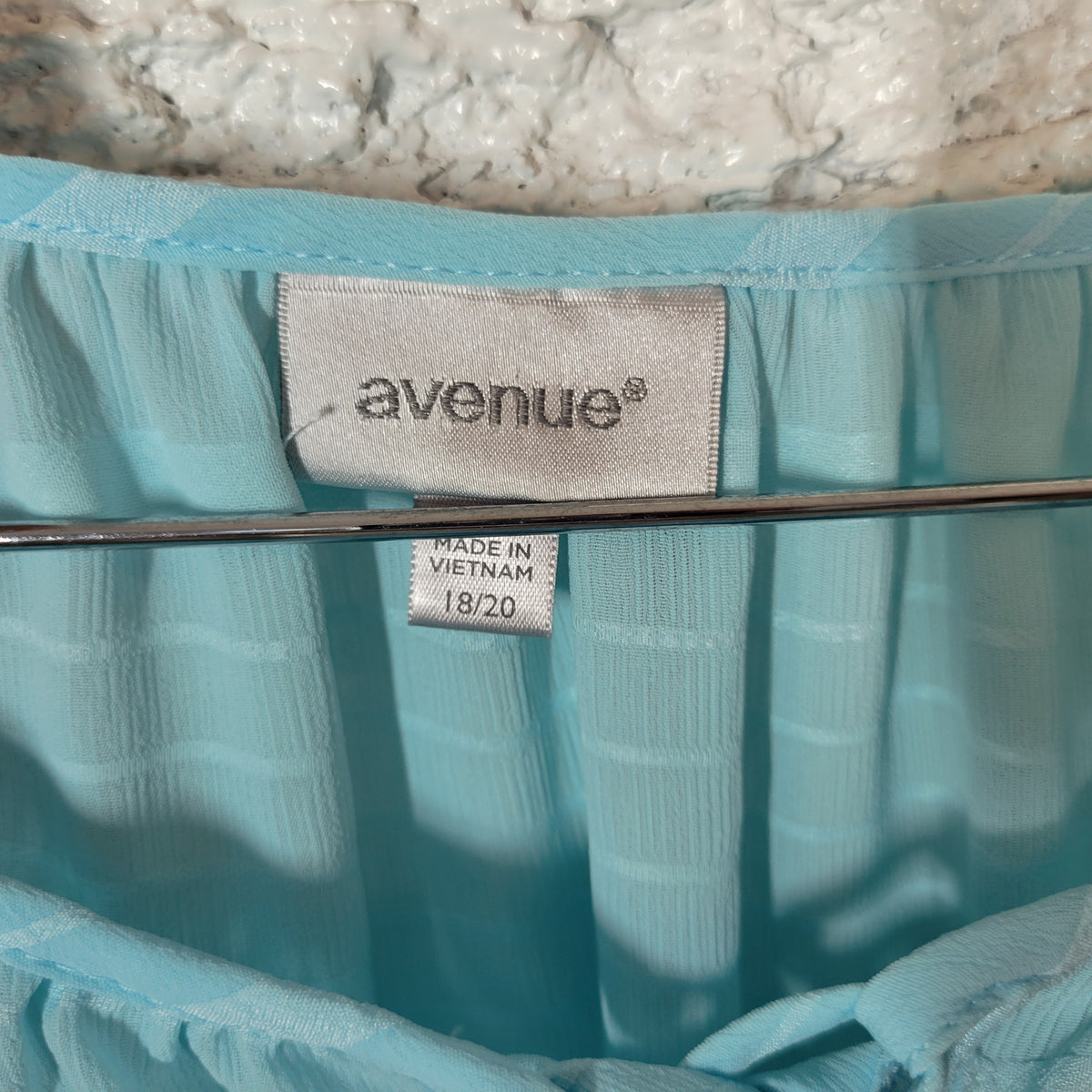 Avenue Women 18 20 Plus Top Blue Sheer Blouse Lace Up Long Sleeve Solid Casual BLU100E