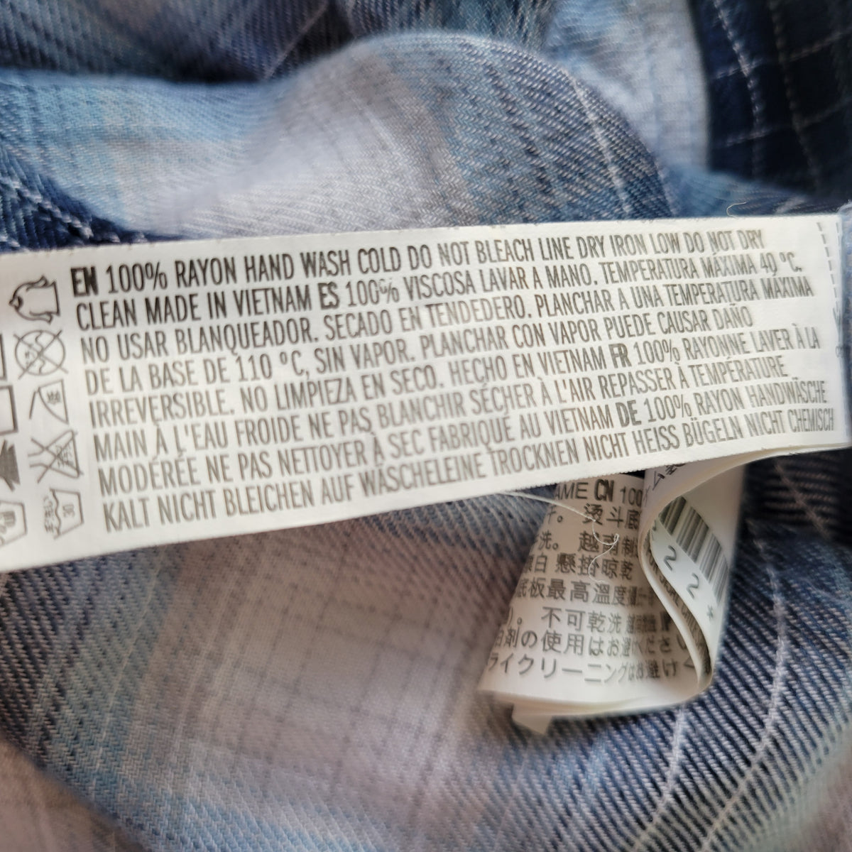Forever 21 Women 2X Plus Blouse Blue White Plaid Roll Tab Long Sleeve Button PLA16XE