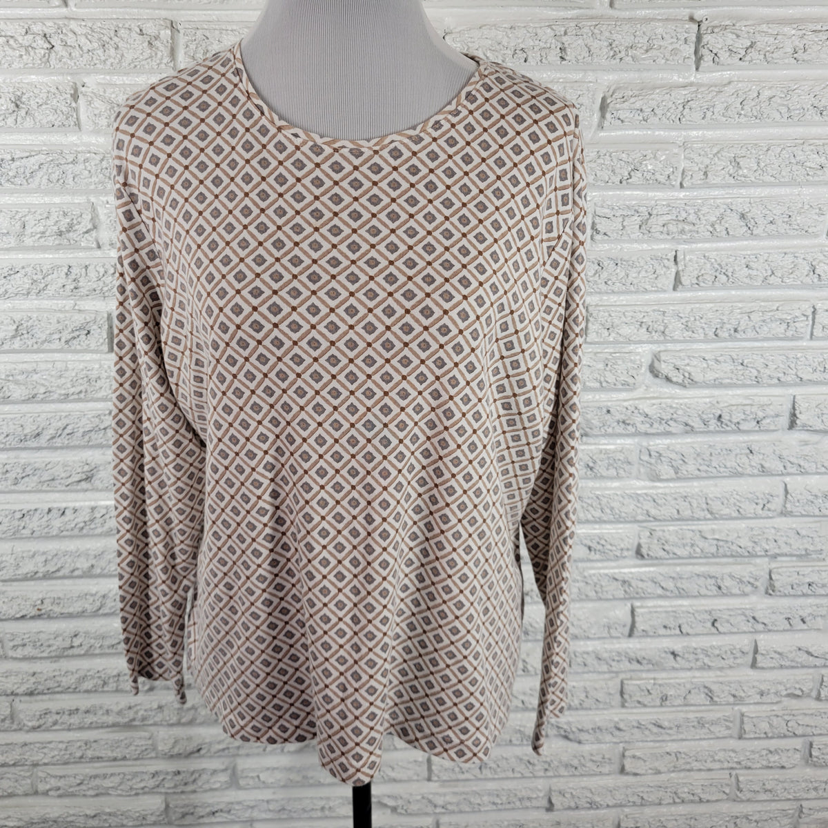 Croft & Barrow Classic Fit Women XXL Tee Diamond Geometric Cotton Long Sleeve GEO290E