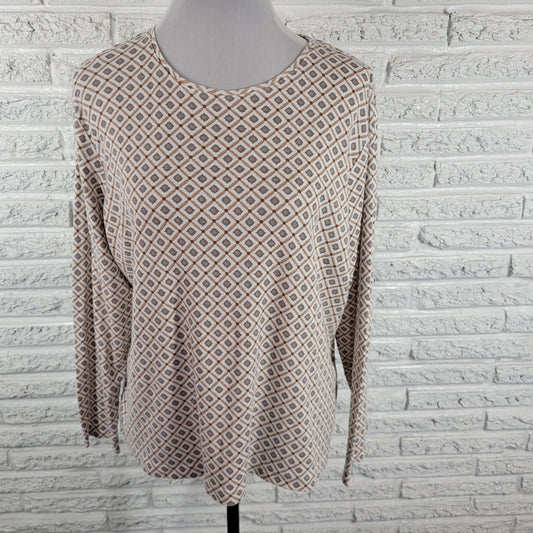 Croft & Barrow Classic Fit Women XXL Tee Diamond Geometric Cotton Long Sleeve GEO290E
