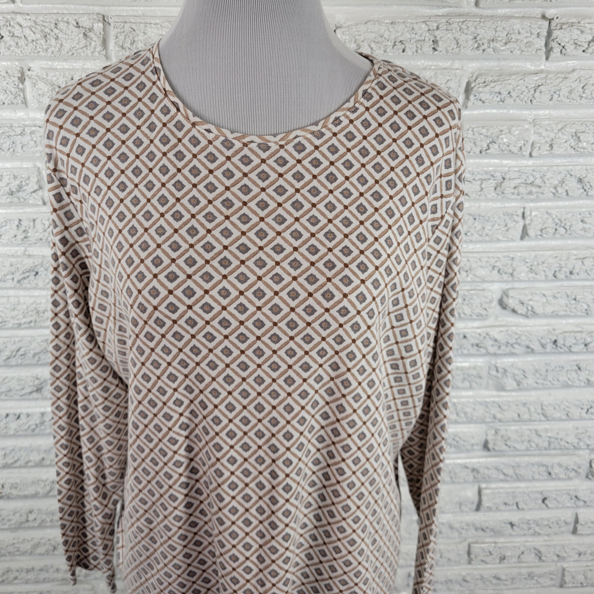 Croft & Barrow Classic Fit Women XXL Tee Diamond Geometric Cotton Long Sleeve GEO290E
