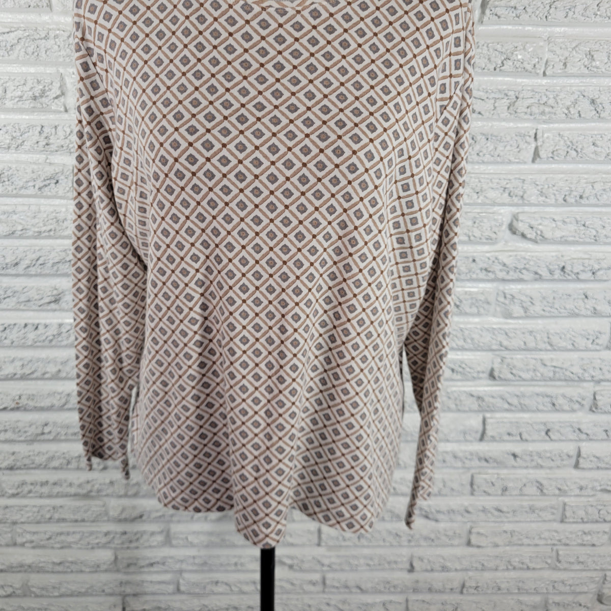 Croft & Barrow Classic Fit Women XXL Tee Diamond Geometric Cotton Long Sleeve GEO290E