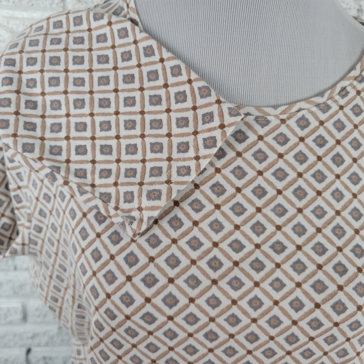 Croft & Barrow Classic Fit Women XXL Tee Diamond Geometric Cotton Long Sleeve GEO290E