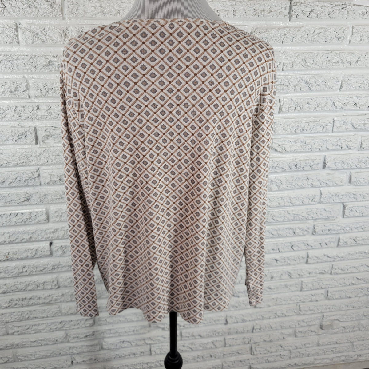 Croft & Barrow Classic Fit Women XXL Tee Diamond Geometric Cotton Long Sleeve GEO290E