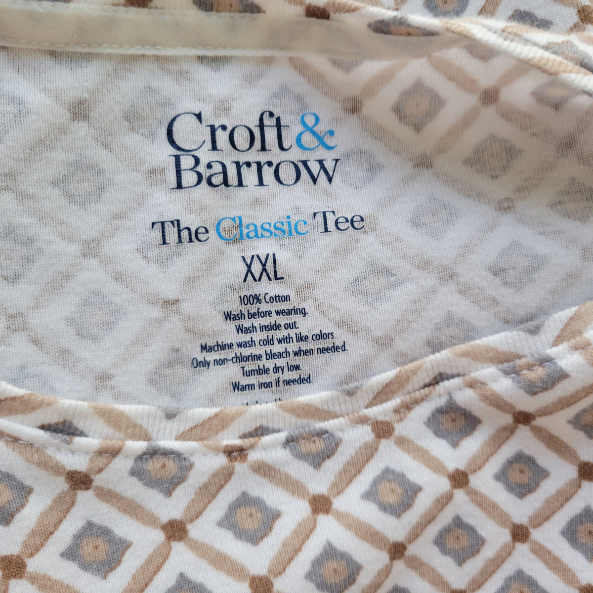 Croft & Barrow Classic Fit Women XXL Tee Diamond Geometric Cotton Long Sleeve GEO290E