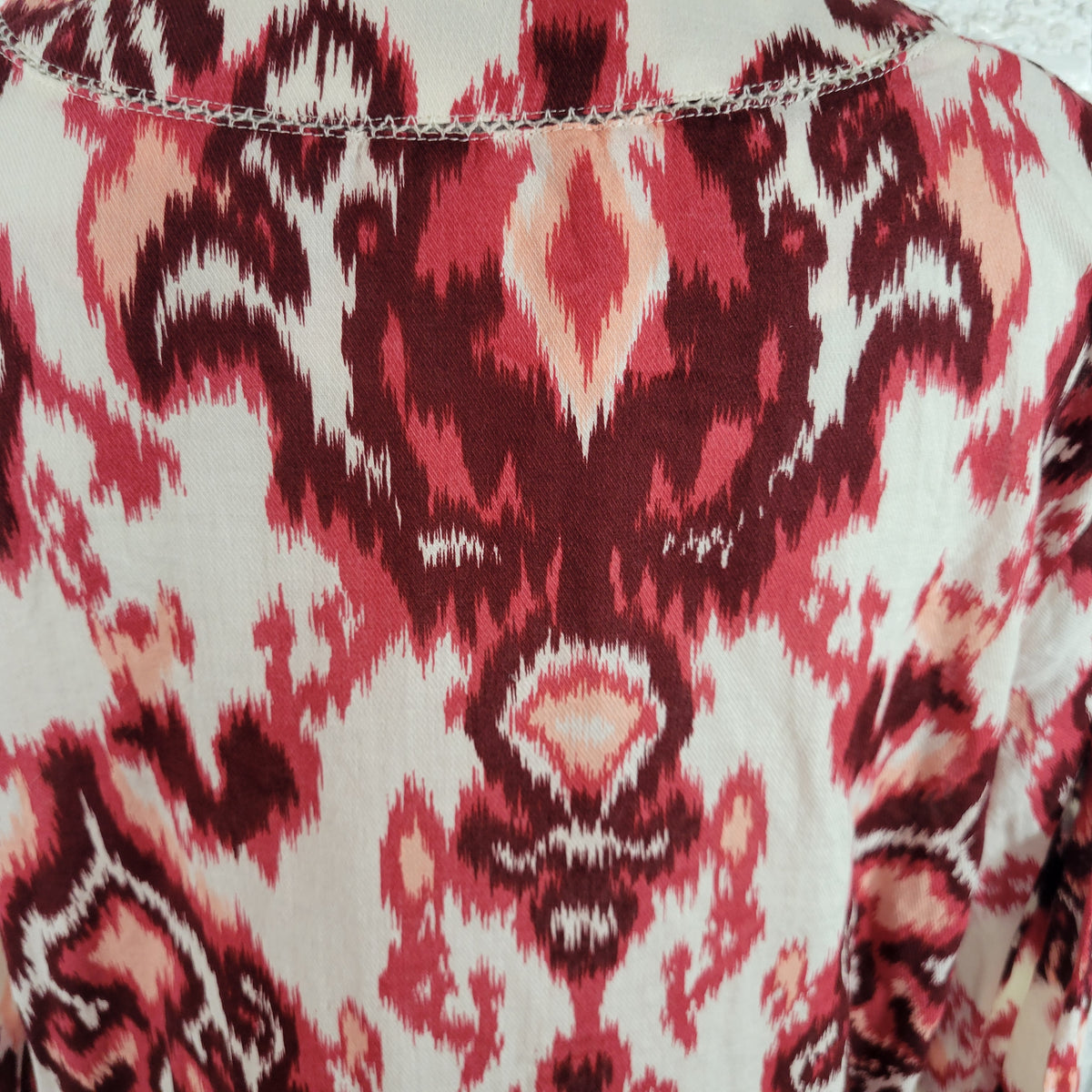White Stag Women XXL 20 Top Red White Geometric Cotton 3/4 Sleeve Semi Sheer GEO289E