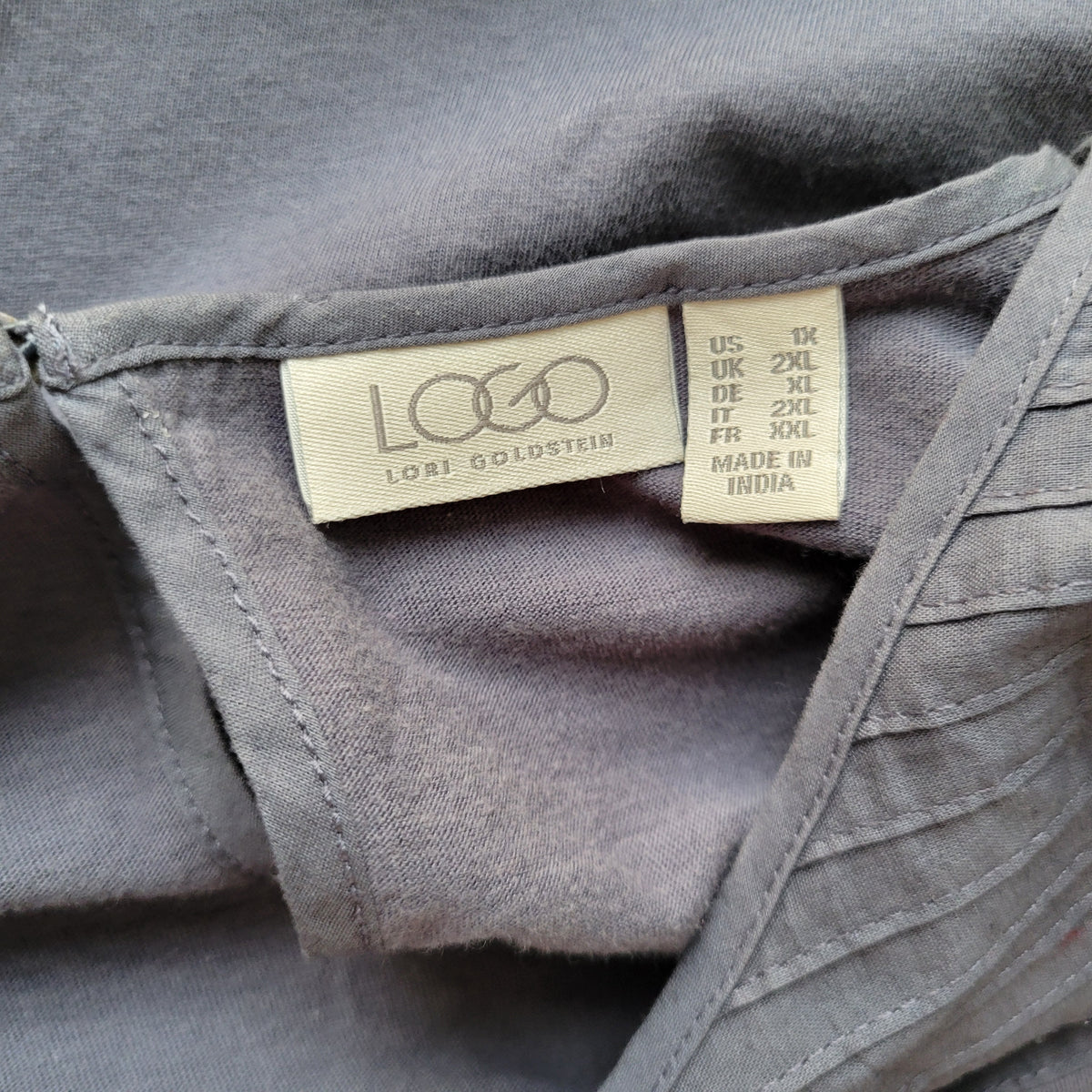 Logo Lori Goldstein Women 1X Plus Tunic Blue Crochet Trim Cotton Blouse Keyhole BLU87E