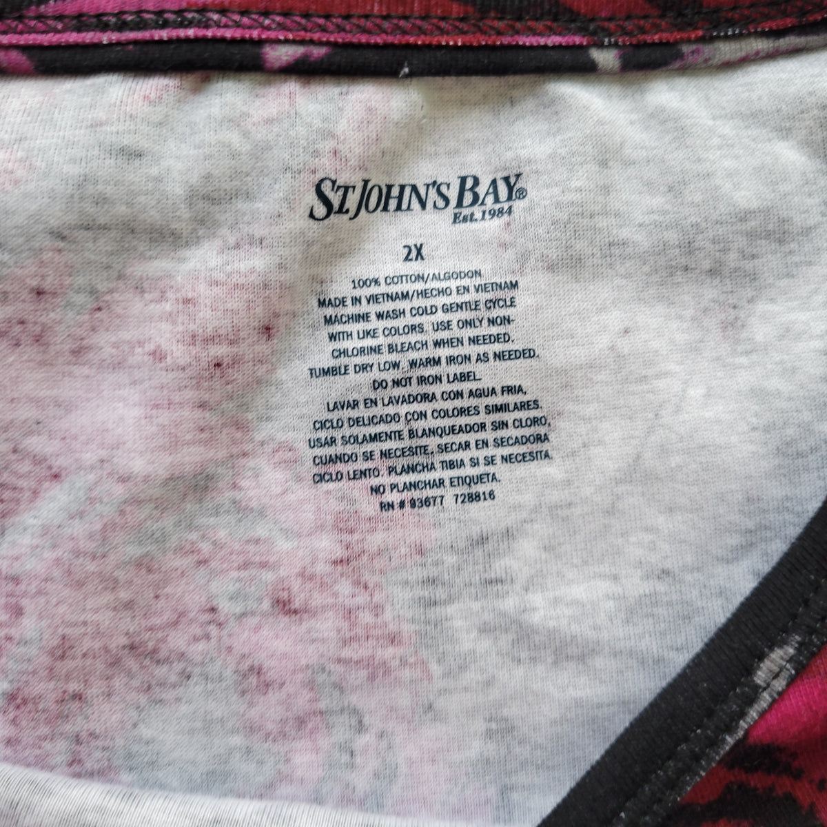 St John's Bay Women 2X Plus Floral Tee Long Sleeve Cotton Crew Neck Multicolor FLO67E