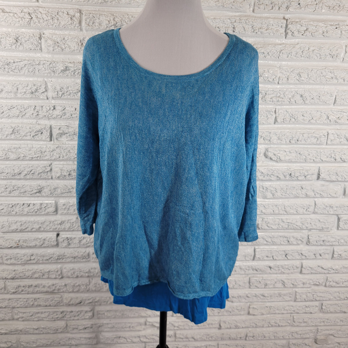 Calvin Klein Women XL Top Blue Solid 3/4 Dolman Sleeve Lined Round Neck Pullover BLU74E