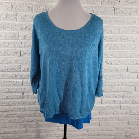 Calvin Klein Women XL Top Blue Solid 3/4 Dolman Sleeve Lined Round Neck Pullover BLU74E