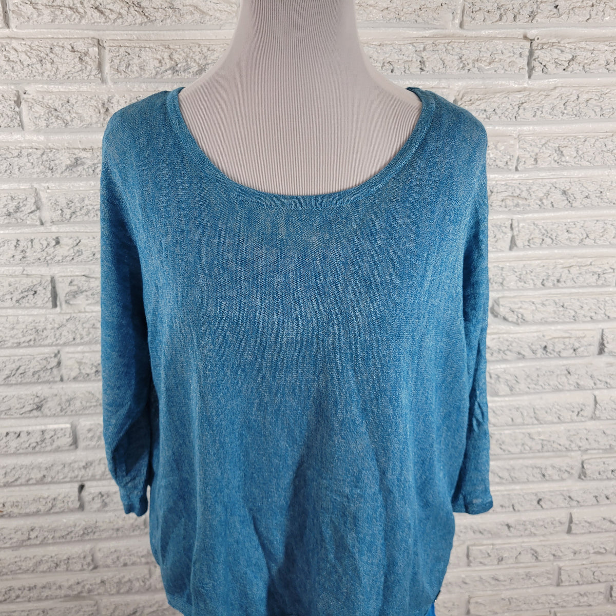 Calvin Klein Women XL Top Blue Solid 3/4 Dolman Sleeve Lined Round Neck Pullover BLU74E