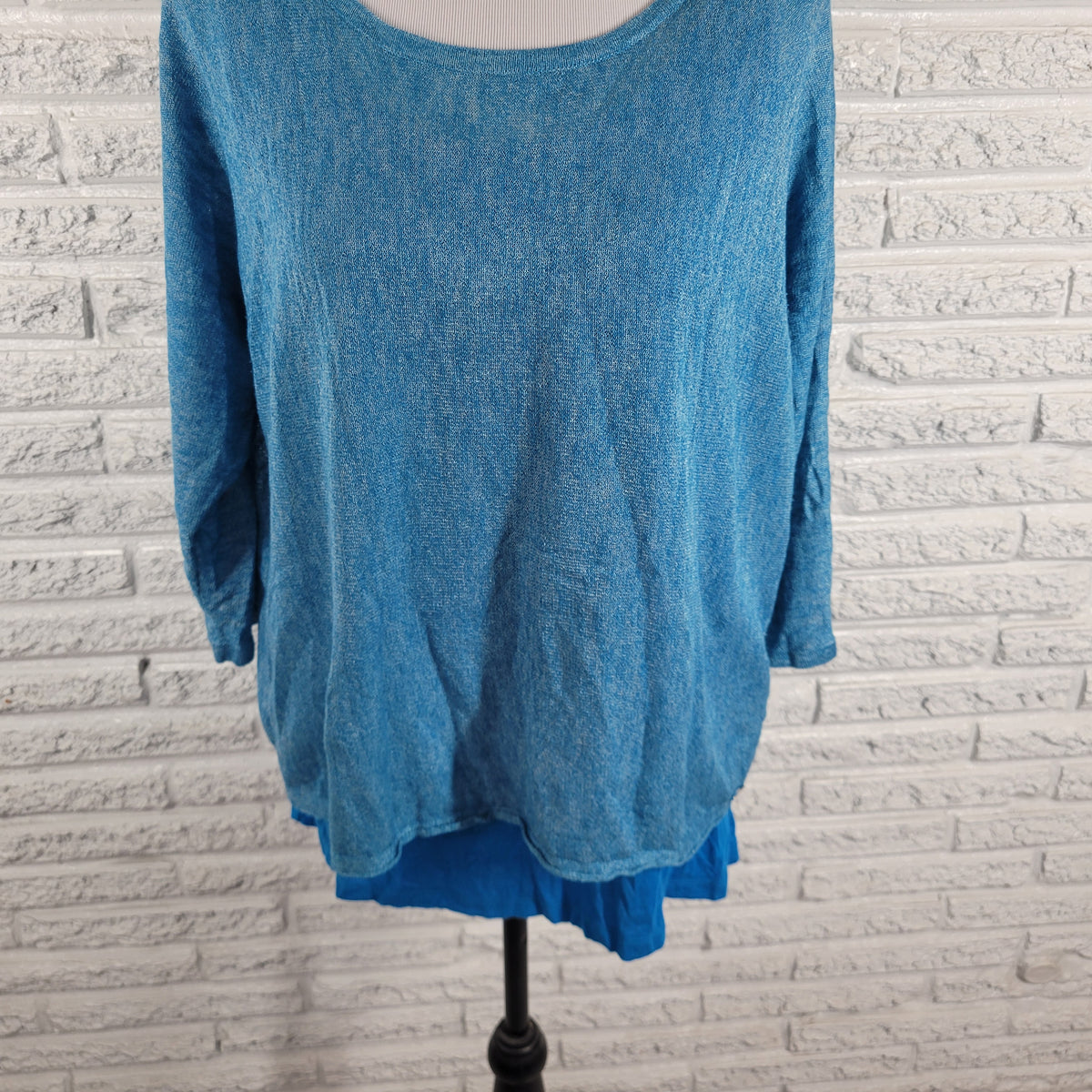 Calvin Klein Women XL Top Blue Solid 3/4 Dolman Sleeve Lined Round Neck Pullover BLU74E