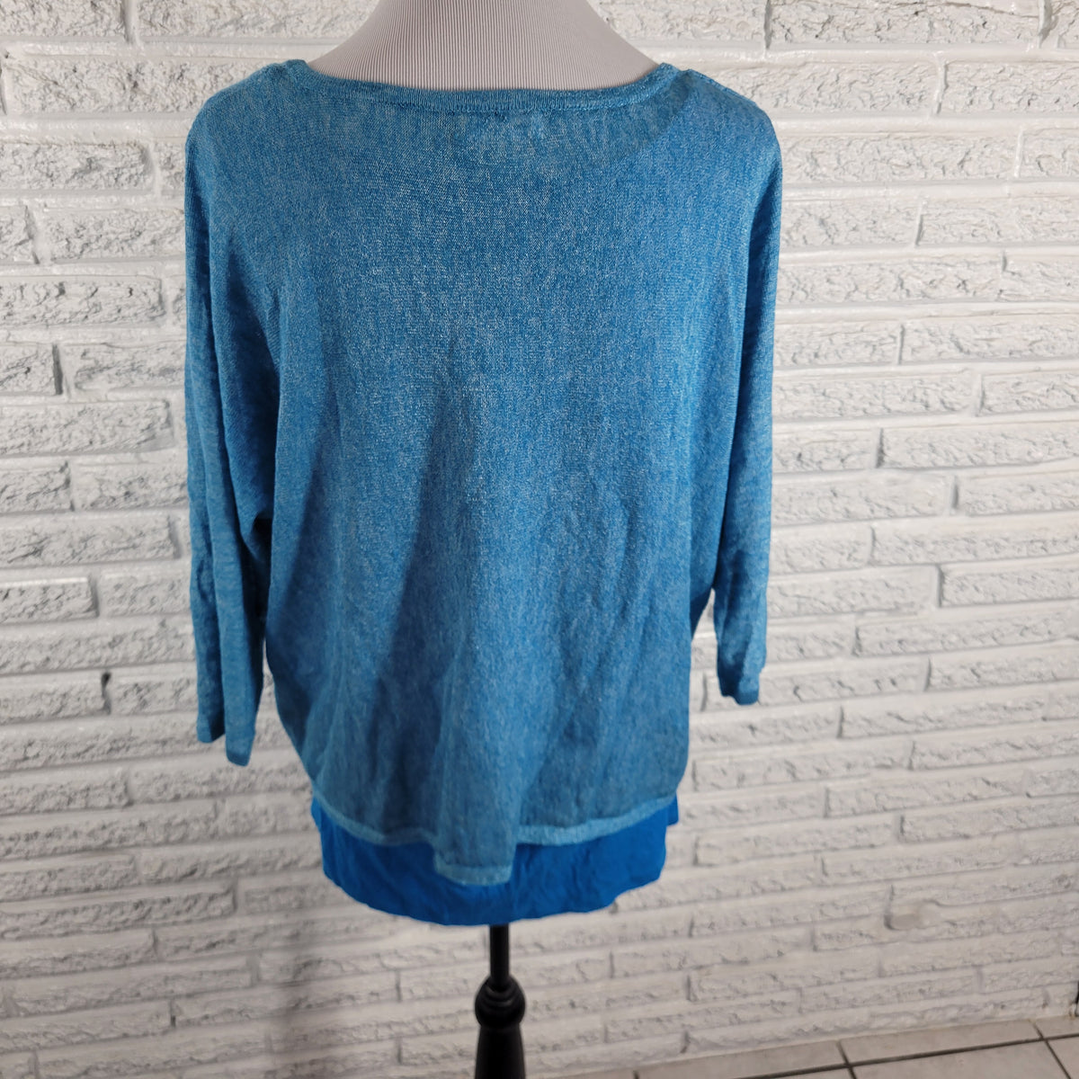Calvin Klein Women XL Top Blue Solid 3/4 Dolman Sleeve Lined Round Neck Pullover BLU74E