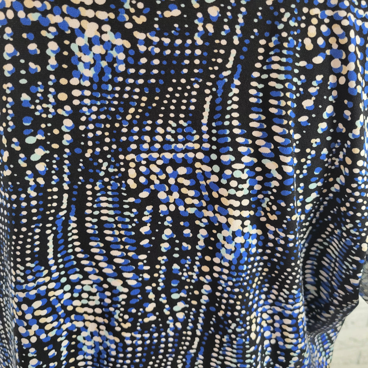 Notations Womens XL Blue Black Watercolor Top Sheer Flutter Sleeve Beaded Blouse WAT115E
