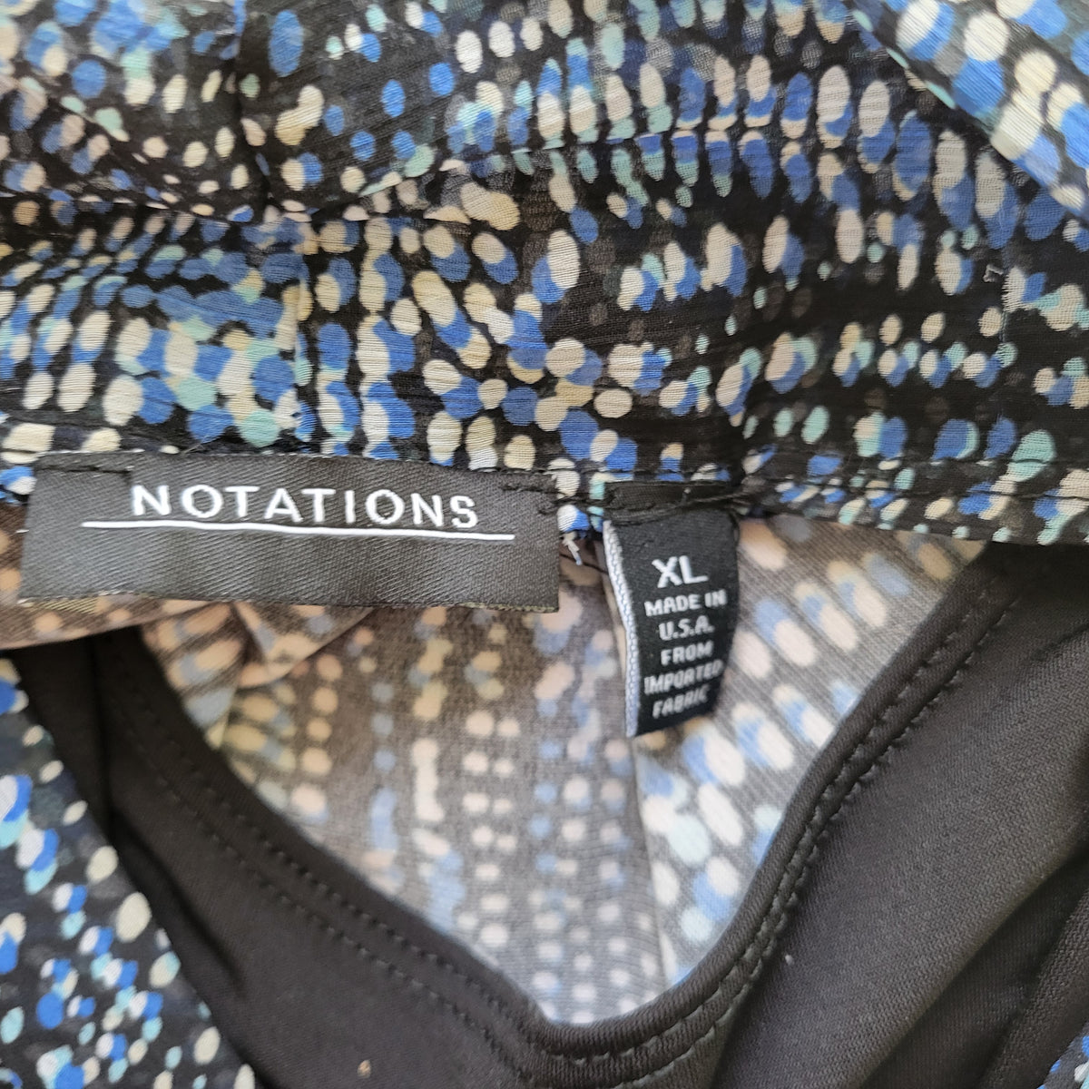 Notations Womens XL Blue Black Watercolor Top Sheer Flutter Sleeve Beaded Blouse WAT115E