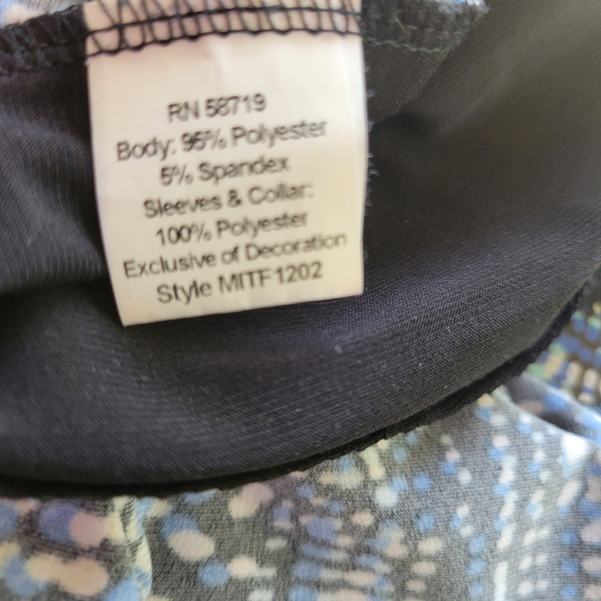 Notations Womens XL Blue Black Watercolor Top Sheer Flutter Sleeve Beaded Blouse WAT115E
