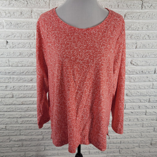 Croft & Barrow Women Plus 1X Floral Tee Long Sleeve Pink Knit Crewneck Top FLO231E