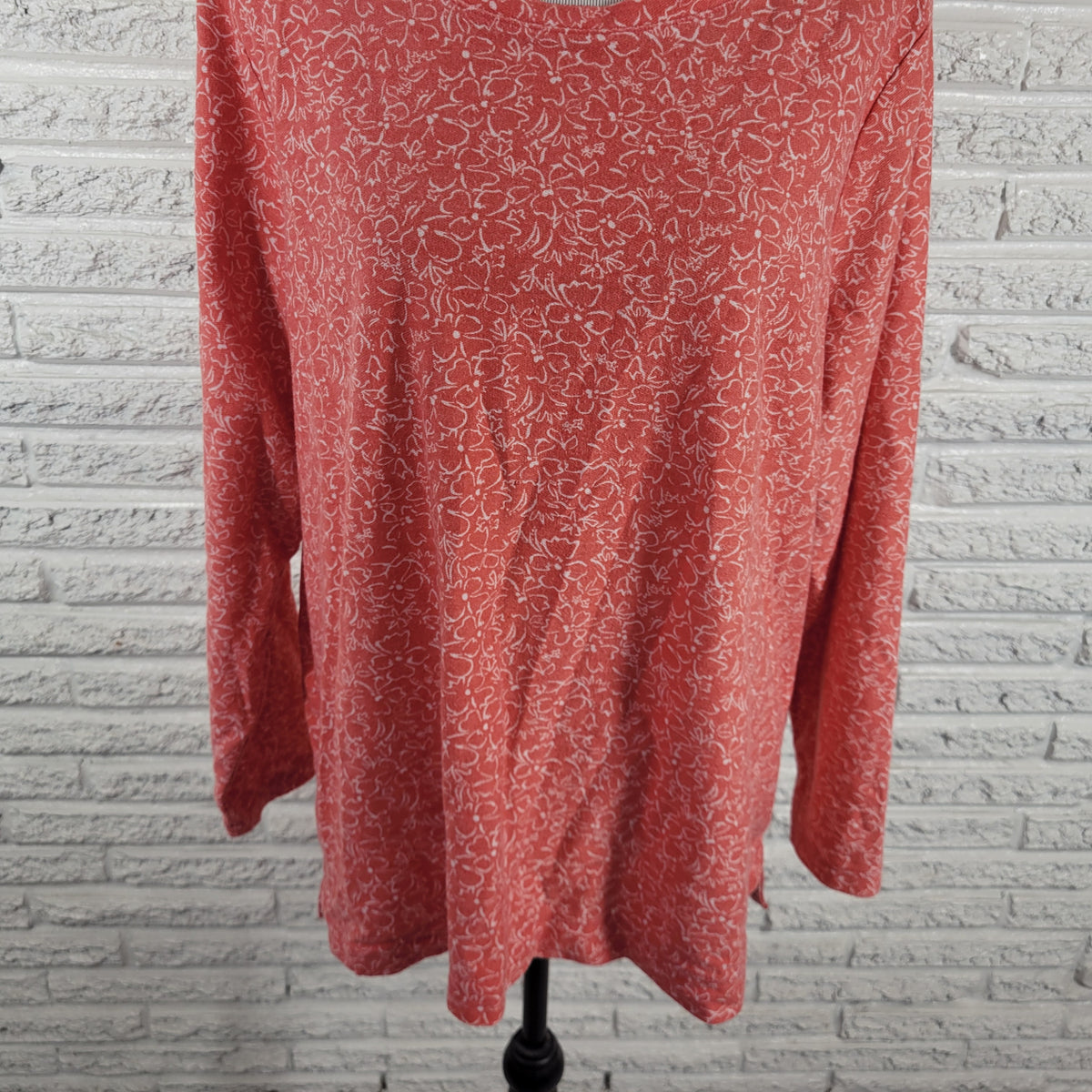 Croft & Barrow Women Plus 1X Floral Tee Long Sleeve Pink Knit Crewneck Top FLO231E