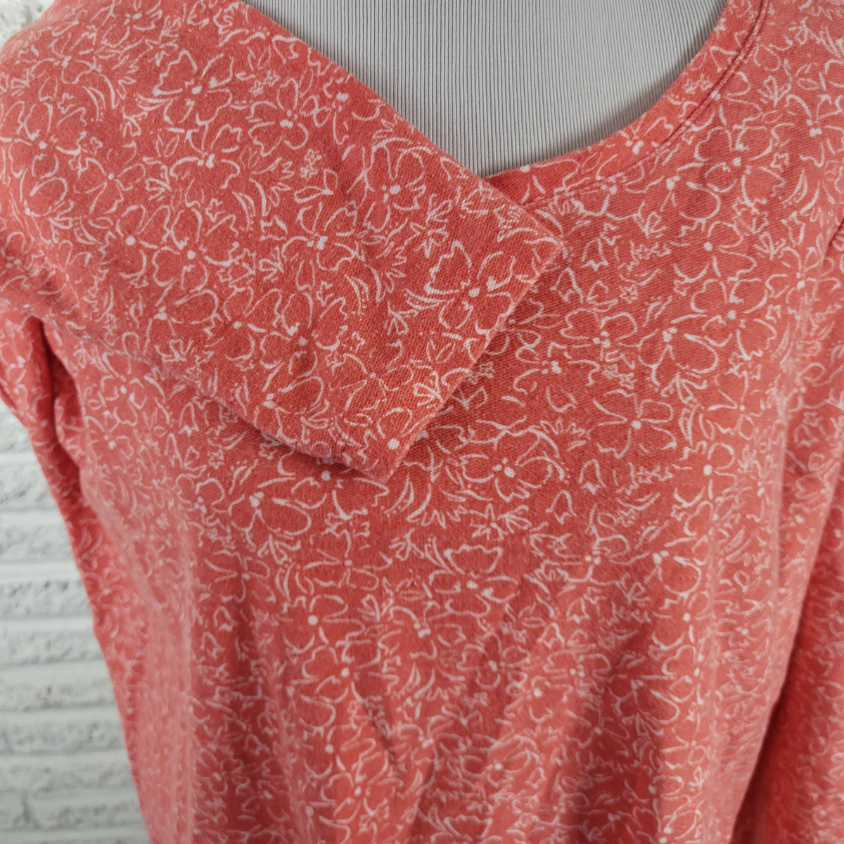 Croft & Barrow Women Plus 1X Floral Tee Long Sleeve Pink Knit Crewneck Top FLO231E