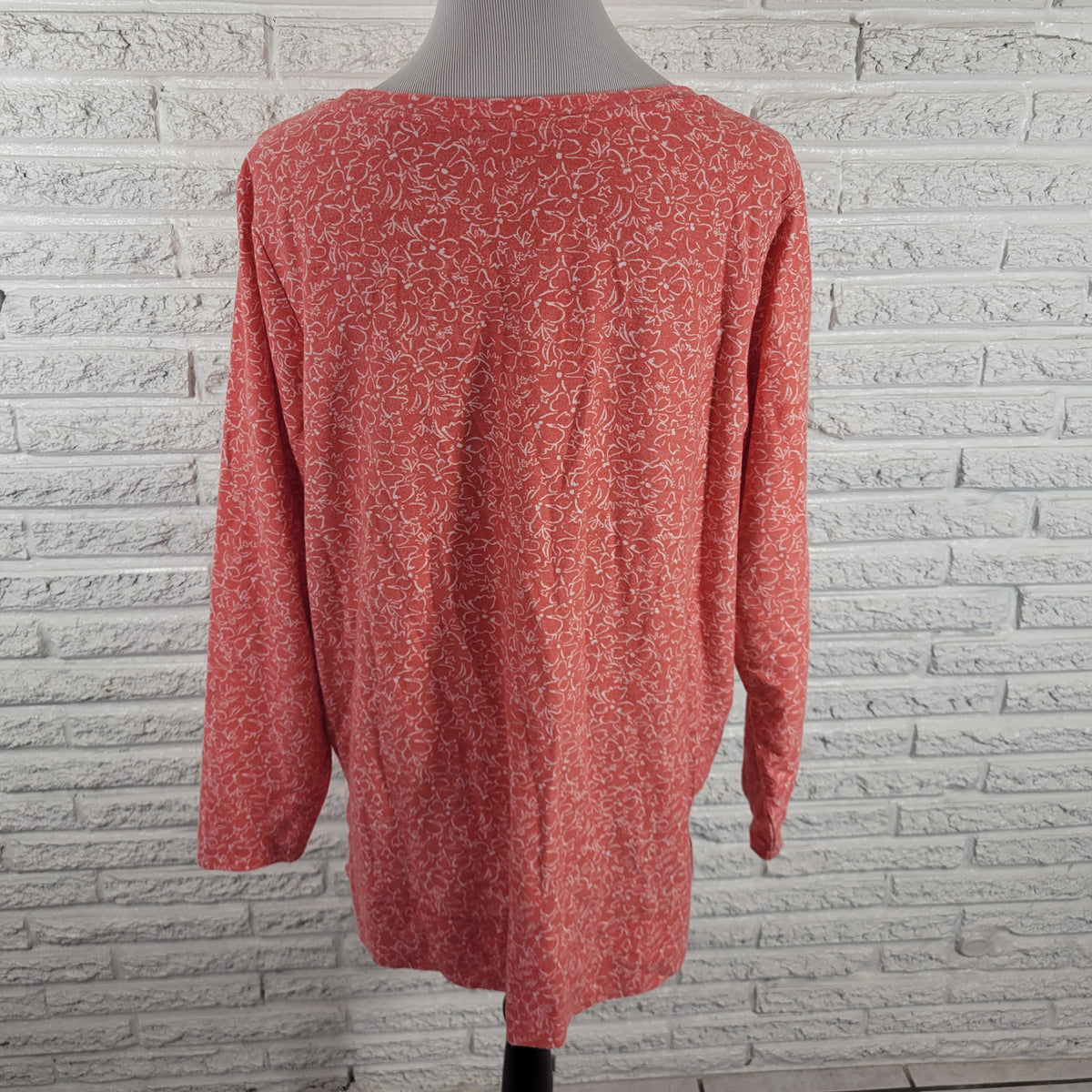 Croft & Barrow Women Plus 1X Floral Tee Long Sleeve Pink Knit Crewneck Top FLO231E
