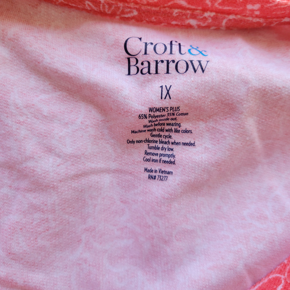 Croft & Barrow Women Plus 1X Floral Tee Long Sleeve Pink Knit Crewneck Top FLO231E