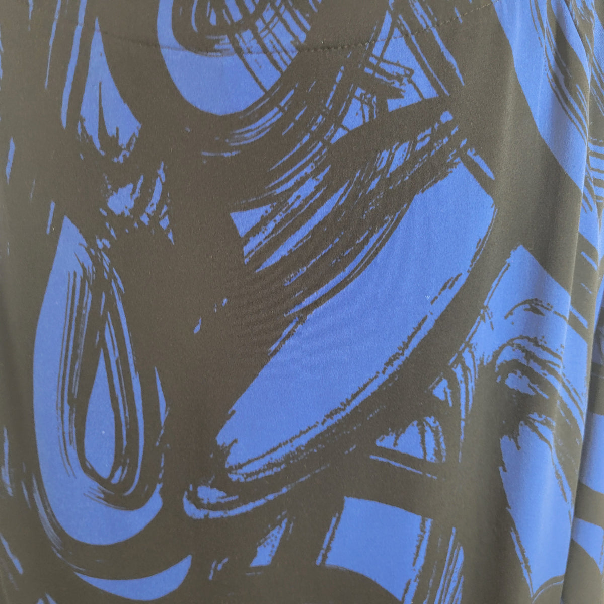 Worthington 2X Tunic Black Blue Watercolor Pleated Frilly Neck 3/4 Sleeve Career WAT114E