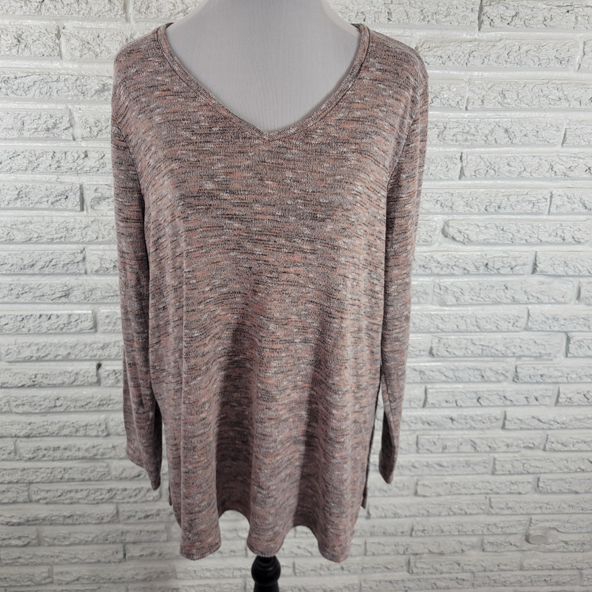Apt 9 Women's XXL Tunic Sweater Marled Multicolor V-Neck Side Slit Stretch Top B8E