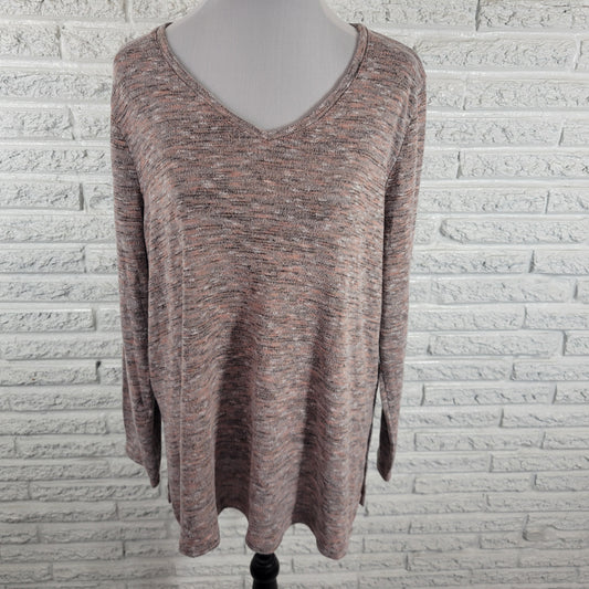 Apt 9 Women's XXL Tunic Sweater Marled Multicolor V-Neck Side Slit Stretch Top B8E