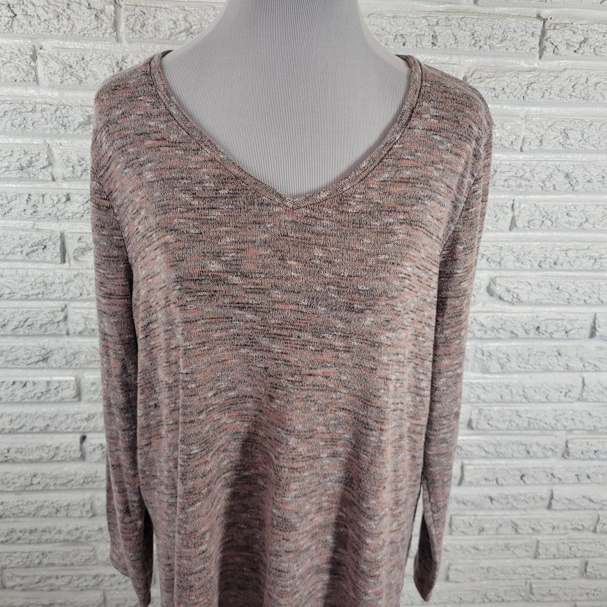 Apt 9 Women's XXL Tunic Sweater Marled Multicolor V-Neck Side Slit Stretch Top B8E