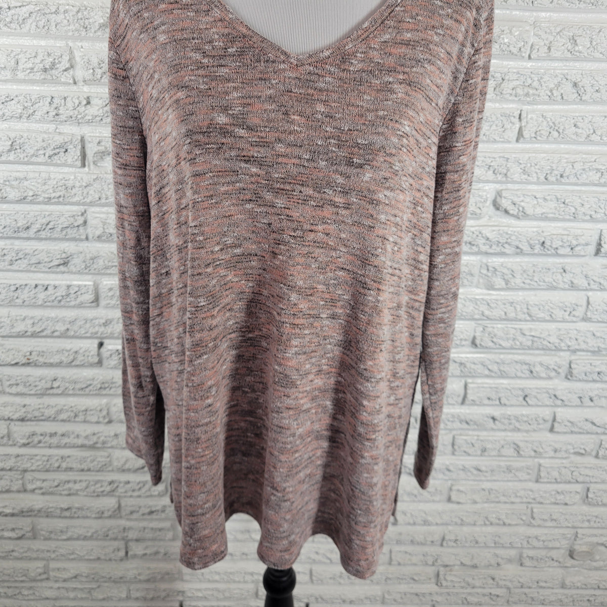 Apt 9 Women's XXL Tunic Sweater Marled Multicolor V-Neck Side Slit Stretch Top B8E