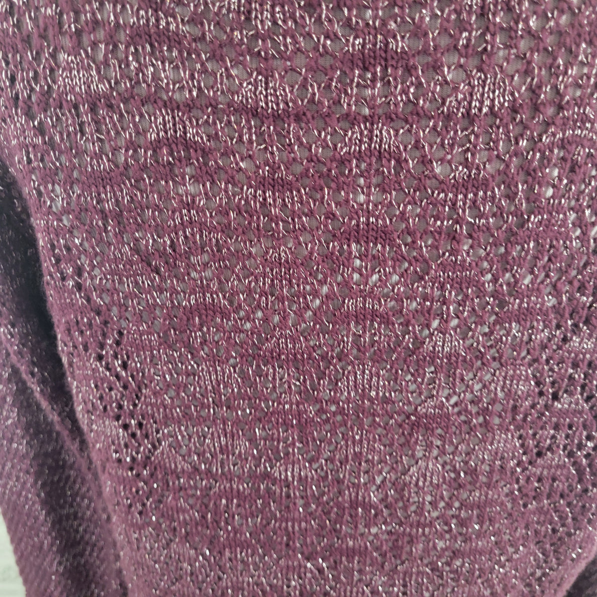Maurices Women's XL Open Knit Sweater Purple Metallic Sparkle Crew Neck Pullover PUR37E
